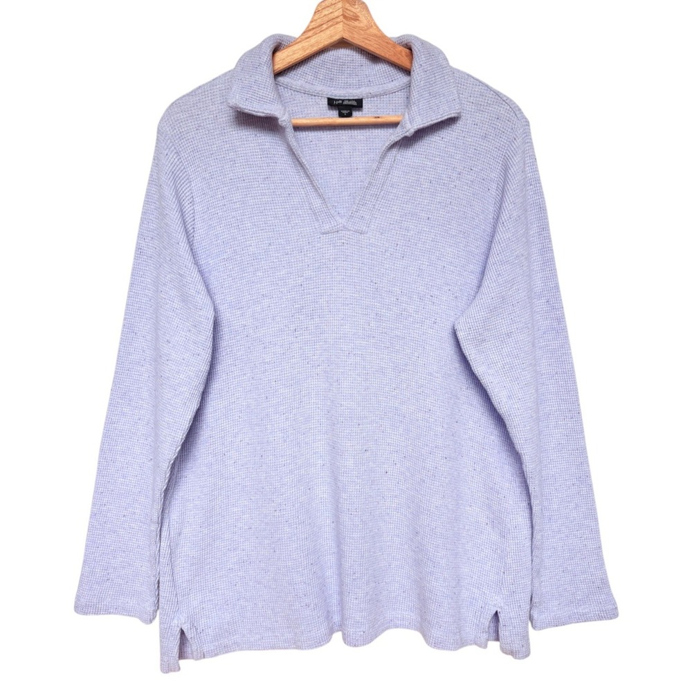 J Jill Wearever Waffle Knit Top Split Neck Johnny Collar Light Purple Womens L